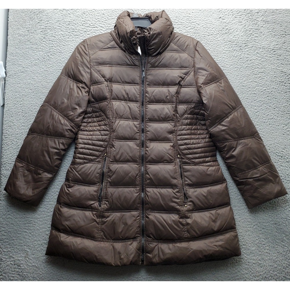 Laundry by Shelli Segal Puffer Down Jacket Womens Medium‎ Brown Casual Full Zip